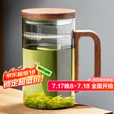 雅集加厚耐热玻璃杯月牙茶隔豪大容量男士办公豪饮杯800ml烟灰木盖款