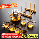 瓷牌茗茶具（cipaiming teaset） 透明玻璃茶具整套套装家用功夫茶壶茶杯会客泡茶器 透明八骏壶6个把杯+梯形杯架