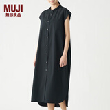 无印良品 MUJI 女式 棉混弹力 法国袖连衣裙 BCL14A0S 黑色 L