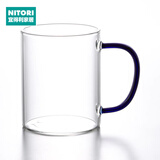 NITORI宜得利家居 透明玻璃杯牛奶杯咖啡杯彩色柄 耐高温马克杯 450ml 青蓝