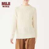 无印良品 MUJI 女式 阿兰图案 高领毛衣 长袖针织衫女款冬季W9AA874 米白色 M (160/84A)