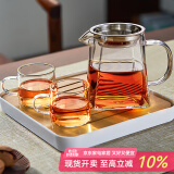 忆壶茶（YIHUTEA）玻璃公道杯带过滤网茶漏套装茶具配件茶海分茶器加厚功夫茶杯大号 【两人对饮】壶350ml+两杯+茶盘
