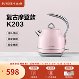 北鼎（Buydeem）电热水壶 家用烧水壶热水壶 304不锈钢烧水器 精铸铝合金把手 小型控温电水壶煮水壶 1.2L 【蜜桃粉】K203|304不锈钢