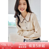 梵希蔓法式英伦撞色边小香风针织衫女优雅气质显瘦百搭春秋季上衣 72375 杏色 S