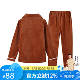 芬腾 珊瑚绒睡衣女冬季加厚法兰绒开衫加绒休闲秋冬款家居服套装 棕色 S