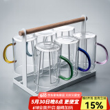 忆壶茶（YIHUTEA） 玻璃杯水杯子耐热茶杯加厚套装家用泡茶杯牛奶果汁喝水杯六色杯 轻颜杯6只装+杯架300ml