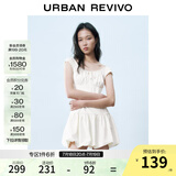 UR2025春季新款女装撞色蕾丝飘带U领无袖修身连衣裙UYY750014 米黄 M