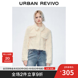 UR秋冬新款女装慵懒质感软糯毛绒短款翻领外套UYY140019 米白 L