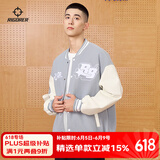 准者棒球服外套男装2025春夏新款美式复古PU皮袖休闲宽松运动夹克开衫 灰蓝【常规款】 L