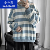 奈加图春季港风条纹长袖男韩版卫衣男士T恤春秋衣服潮流ins上衣 W13条纹浅蓝 XL