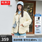 坦博尔羽绒服女短款翻领韩版宽松女士灯芯绒外套TD236266 黄油蜜 160 