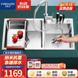 法恩莎（FAENZA）304不锈钢厨房水槽 纳米洗菜盆手工大单槽洗菜洗碗池龙头双槽套餐 78*43双槽+抽拉龙头（带刀架）