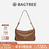 BAGTREE【明星同款】包包树奶盒包植鞣牛皮新款轻奢品牌单肩斜挎Hobo女包 烤棕色-中号【磁吸拉链款】 高级小众