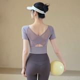 ACKDCS瑜伽服美背上衣女2026春夏新款跑步运动短袖T恤训练带胸垫健身服