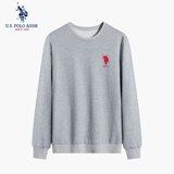 U.S. POLO ASSN.卫衣男秋季圆领潮流宽松长袖T恤男士休闲上衣男装 浅灰色 M 