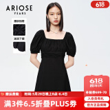 艾诺丝雅诗【商场同款】夏装新款方领泡泡袖小黑裙连衣裙高腰A字裙10439013 黑色 M