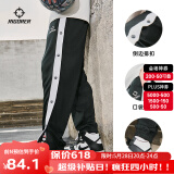 准者篮球无畏排扣裤男春夏宽松运动裤美式针织情侣卫裤秒脱束脚长裤子 黑/白【全开扣束脚】 4XL