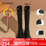 达芙妮（DAPHNE）官方靴子女长筒靴女骑士靴2024年厚底显瘦马丁靴女秋冬款高筒女靴 黑色加绒【薄绒款】 37
