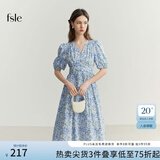 FANSILANEN范思蓝恩法式油画感蓝色碎花显瘦连衣裙夏装短袖V领裙子 白底蓝碎花 M