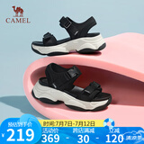 骆驼（CAMEL）动感风织带细闪车缝线魔术贴松糕底运动凉鞋 L23M504136 黑色 39
