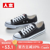 人本 春秋平底板鞋经典帆布鞋百搭布鞋潮牌港风休闲男鞋子 黑色 35 女