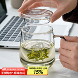 忆壶茶（YIHUTEA）泡茶杯茶水分离玻璃杯办公室家用水杯男士茶杯玻璃高硼硅绿茶杯子 【玻璃盖】500ML加厚君子杯
