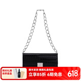 A.Cloud复古鳄鱼纹牛皮书本锁链条单肩斜跨女腋下包 送女友母亲节礼物 黑色鳄鱼纹