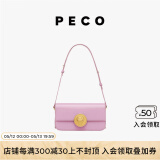 PECO852真皮斜挎复古小法棍包新款单肩通勤方包生日礼物送女友 粉紫色头层手搓纹牛皮现货
