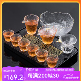 瓷牌茗茶具 玻璃茶具套装家用功夫茶具带过滤内胆泡茶壶茶杯盖碗整套茶具 描金凌雪盖碗10件+茶洗+黑流窗盘