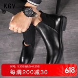 KGV男靴套脚男士韩版布洛克男鞋加绒保暖皮靴冬季棉鞋切英伦男尔西靴 黑色 40 皮鞋码=41运动鞋码