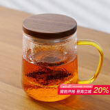 雅集高档玻璃杯锤纹茶屿悠觉杯木盖款泡茶杯办公室茶道喝茶杯450ml