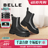 百丽（Belle）切尔西靴女商场同款黑色英伦皮靴短靴X2G2DDD3 黑色-绒里 40 (250mm)