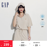 Gap女装夏季凉感透气连帽修身短袖连体衣时尚短裤430392 米色 S (160/80A) 亚洲尺码