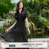 伊芙丽（eifini）【天鹅裙】伊芙丽设计感雪纺衬衫连衣裙女2025夏季新款鱼尾蛋糕裙 黑色 短袖版现货 M 115-130斤