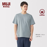 无印良品（MUJI）男式天竺编织圆领短袖T恤男士打底衫男款休闲上衣夏季男装 浅蓝色条纹 S (165/84A)