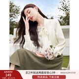 香影雪纺衬衫女长袖2025春季新款飘带米白色法式上衣通勤职业衬衣 米色 M