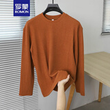 罗蒙（ROMON）2025年纯色春秋长袖T恤男圆领宽松百搭白色潮牌柔软内搭上衣外穿t 焦糖 2XL 150-160斤
