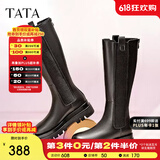 他她（TATA）厚底长筒靴女靴英伦加绒保暖骑士靴高筒靴秋冬新WXK02DG3 黑色（绒里） 36