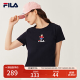 FILA斐乐官方女装短袖T恤女夏季舒适经典针织短袖小熊t上衣潮流时尚 传奇蓝-NV S （160/80A/S）