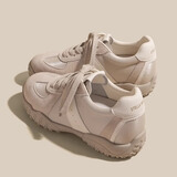 小野七天内增高德训鞋芭蕾女鞋2025夏新款缎面厚底运动休闲鞋复古百搭低帮 白灰色 37