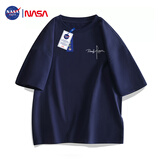 NASA GISS官方潮牌T恤男夏季纯棉圆领印花宽松打底简约情侣短袖 深蓝 XL 