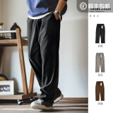 马登工装雪尼尔垂感聪明裤美式巴恩风直筒休闲裤仿灯芯绒束脚长裤子男 黑色 M