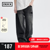 英克斯（inxx）Standby 潮牌不规则破洞牛仔裤男复古怀旧水洗直筒裤长裤 灰黑 S