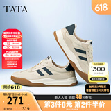 他她（TATA）男士阿甘男鞋复古德训鞋男运动休闲鞋厚底板鞋小白鞋PCB01AM3 米/蓝 40