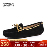 OZZEG澳洲豆豆鞋女春夏季真皮透气休闲单鞋平底防滑孕妇鞋软底一脚蹬懒 黑色 35