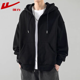 回力开衫卫衣男春秋季新款简约外套男纯色连帽上衣服 黑色 XL （建议体重150-170斤）