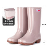 雨鞋女款高筒长筒水鞋防水防滑中筒短筒雨靴加棉保暖厨房工作胶鞋 666中筒/卡其【单鞋】 标准码 38