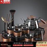 正扬电陶炉煮茶器烟灰玻璃烧水壶泡茶套装功夫茶具大容量茶杯防烫保温 烟灰手执6竹环+长琴胡黑公杯茶道