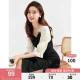 秋水伊人法式小性感连衣裙夏季新款时尚优雅仙女风方领H型裙子女 黑色 M