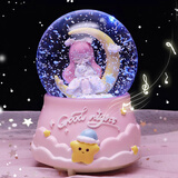 铂呐苓水晶球八音乐盒女孩生日礼物旋转木马送老师儿童3-14岁 月亮天使【音乐+灯光+雪花】